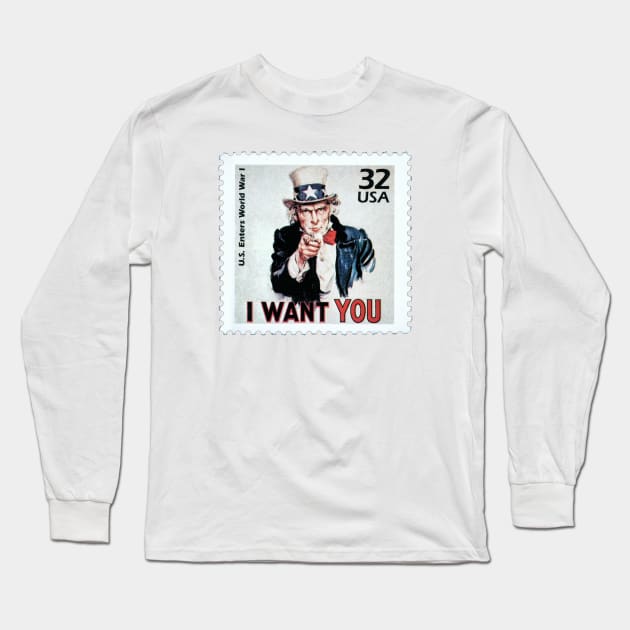 Uncle Sam "I Want You" Postage Stamp Long Sleeve T-Shirt by VintCam